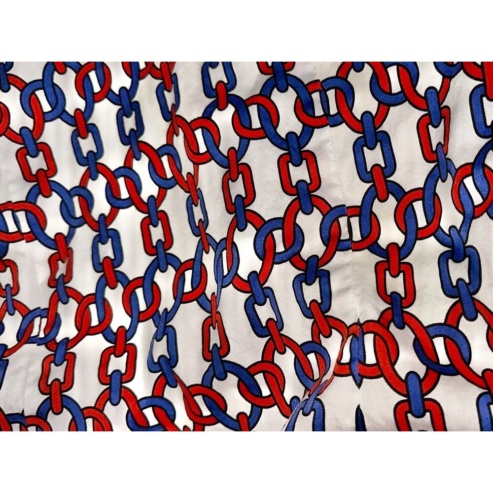 Jones New York Cotton Chain Link Red White & Blue Button Up Shirt Size M